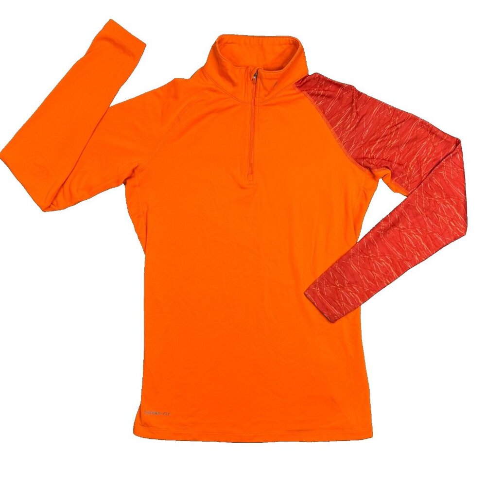 Nike Pro Combat 1/4 Zip Shirt Womens L Neon Orange Therma Fit Top 476753-803